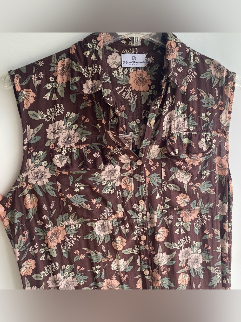 The Fox and The Mermaid mixed floral print sleeveless midi shirt dress india L - Picture 2 of 6